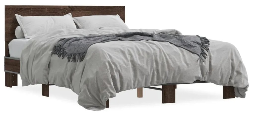 3280196 vidaXL Cadru de pat, stejar maro, 140x200 cm, lemn prelucrat și metal
