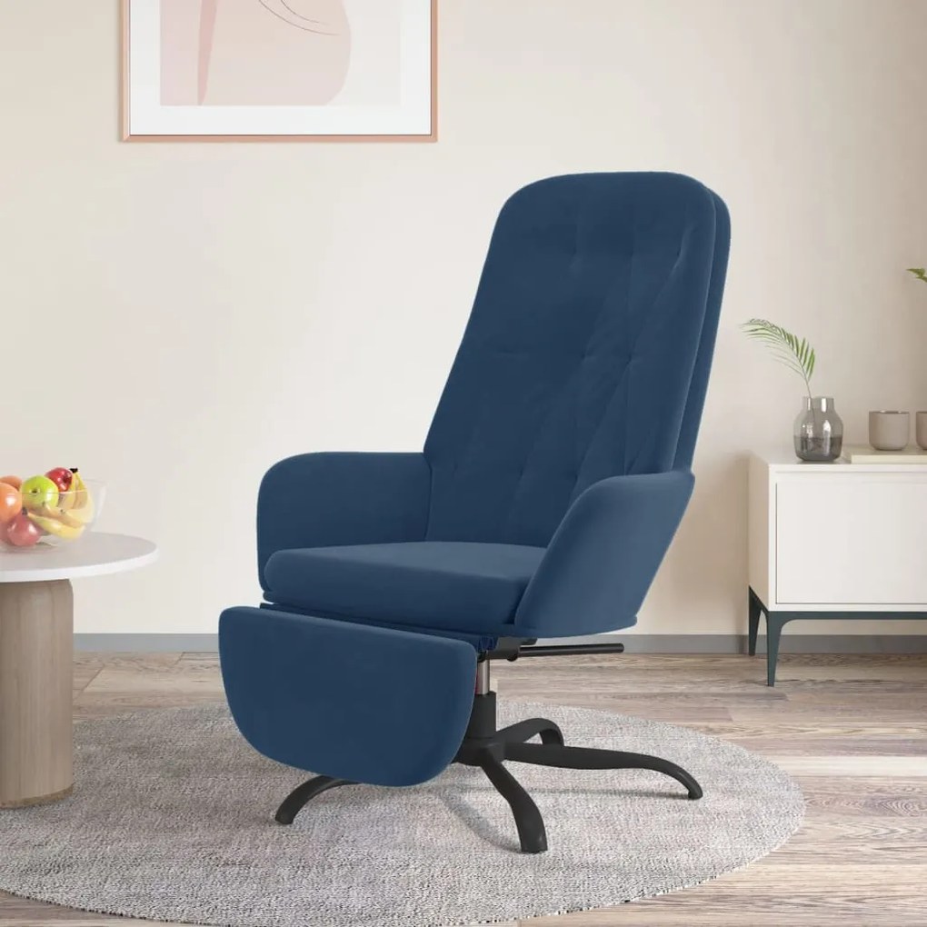3097651 vidaXL Scaun de relaxare cu taburet, albastru, catifea