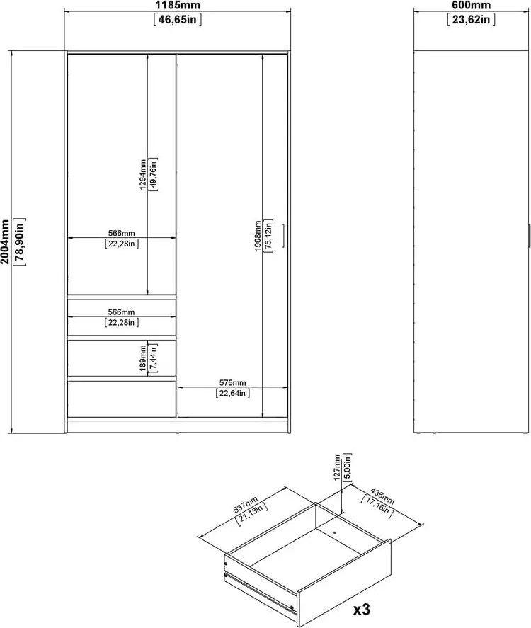 Șifonier în culoare naturală cu aspect de lemn de stejar cu ușă glisantă 119x200x60 cm Naia – Tvilum
