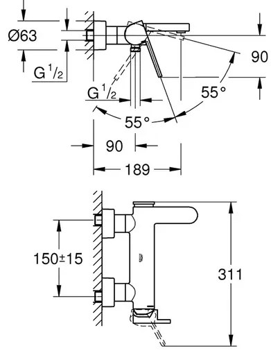 Baterie cada - dus Grohe Plus antracit periat Hard Graphite monocomanda