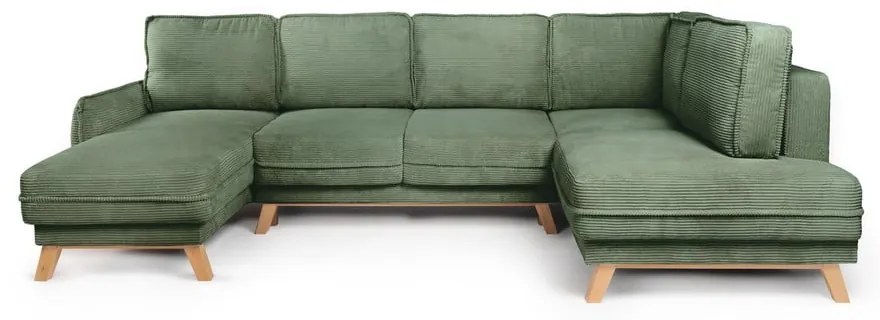 Colțar verde deschis extensibil cu tapițerie din catifea reiată (cu colț pe partea dreaptă/în formă de "U") Tori – Bonami Selection