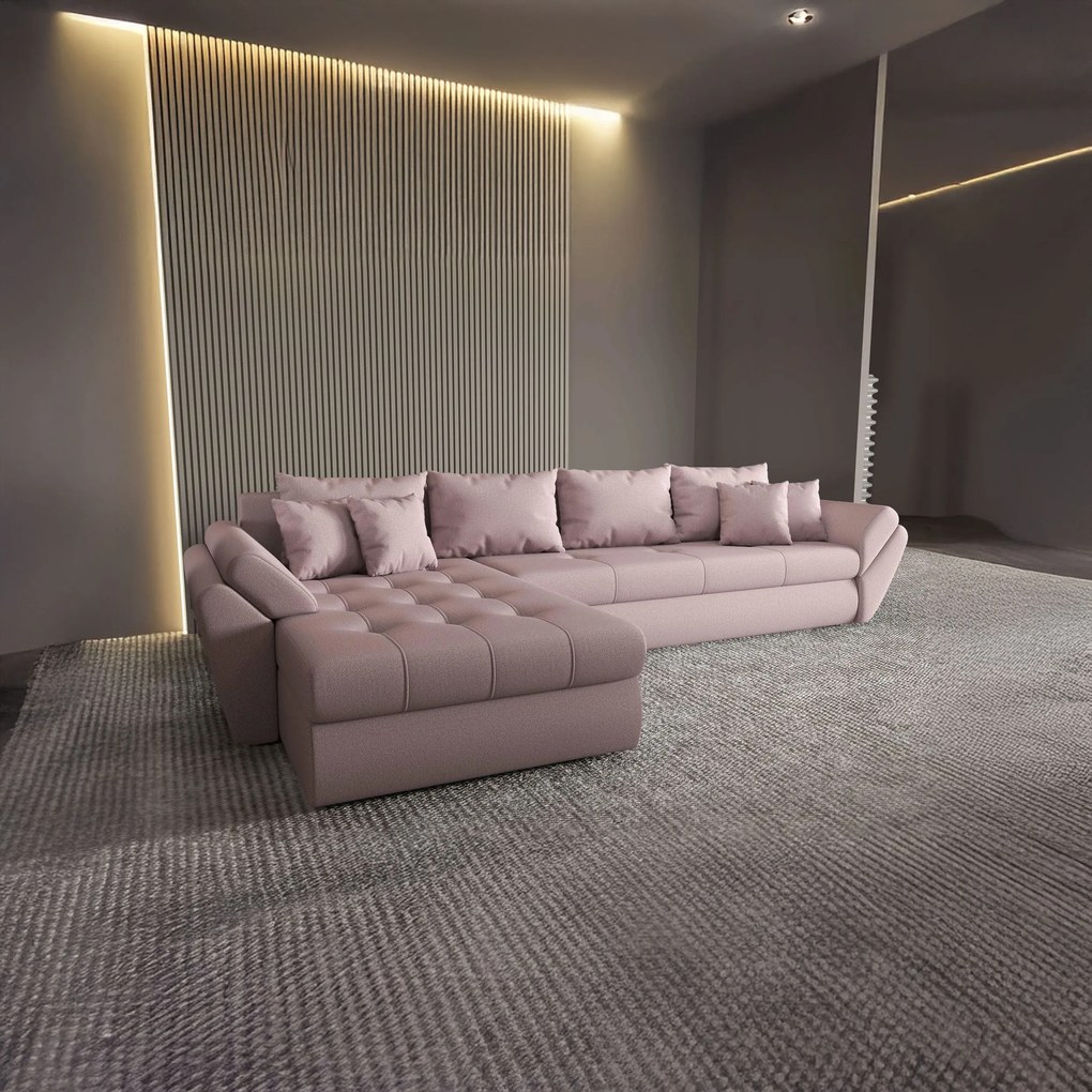 Colțar extensibil dumonde cu ladă de depozitare si sezut confortabil din spuma high-density, Loana XL Enjoy Flamingo 335x185 cm