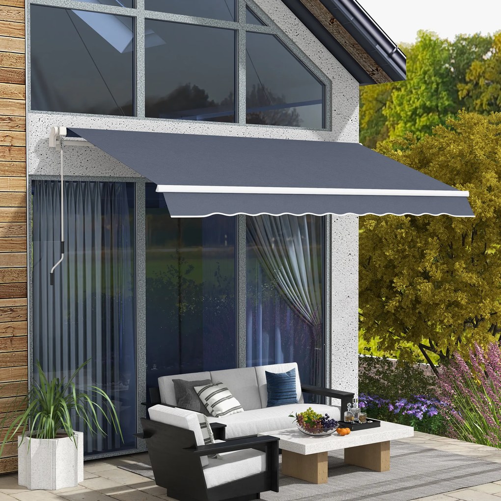 Outsunny 3,6 x 2,5 m Copertină Retractabilă cu Manivelă pentru Terasă, Grădină, Alb Crem | Aosom Romania