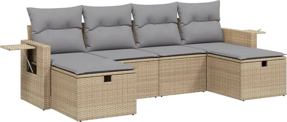 vidaXL Set canapele de grădină, 6 piese, cu perne, bej, poliratan