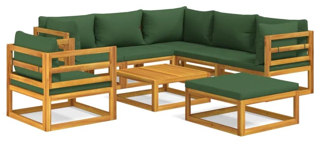 3155321 vidaXL Set mobilier de grădină, 8 piese, cu perne verzi, lemn masiv
