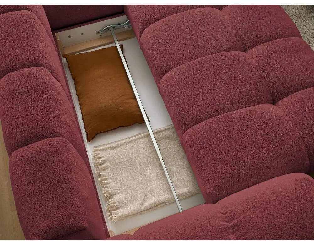 Colțar burgundy extensibil/cu spațiu de depozitare cu tapițerie din chenille (cu colț pe partea dreaptă/în formă de ”L”) Everest – Bobochic Paris