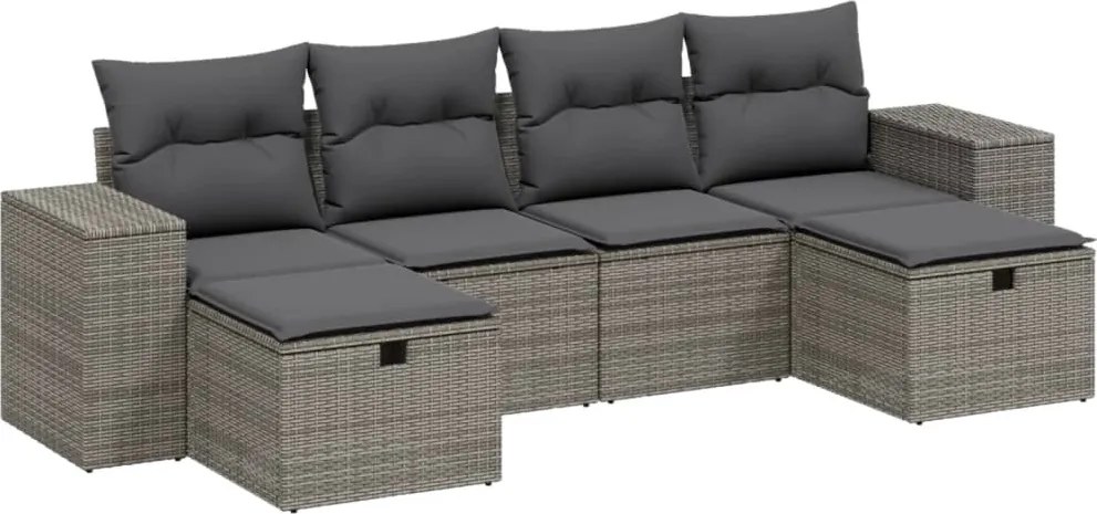 vidaXL Set mobilier grădină cu perne, 6 piese, gri, poliratan
