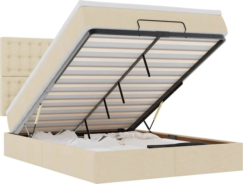 vidaXL Cadru de pat otoman cu saltea crem 140x190cm stofa