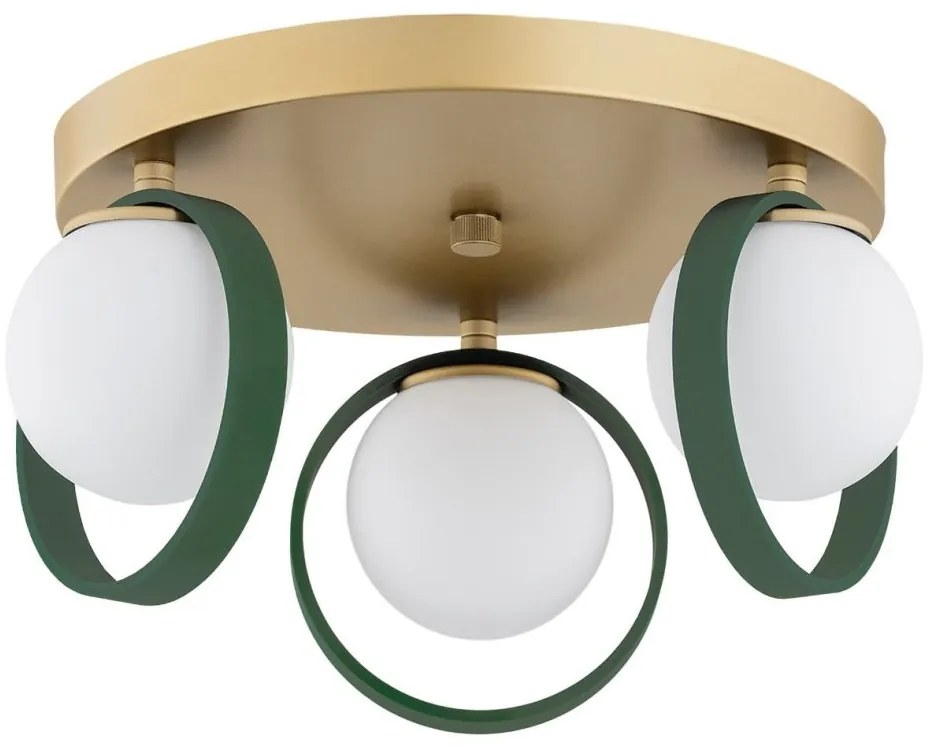 Plafoniera cu 3 spoturi design modern Saturnia auriu, verde
