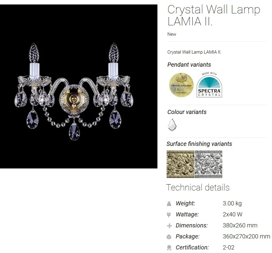 Aplica de perete Cristal Bohemia Exclusive LAMIA II. CE