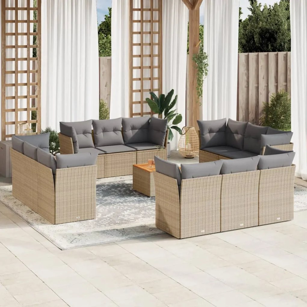 vidaXL Set canapele de grădină, 13 piese, cu perne, bej, poliratan