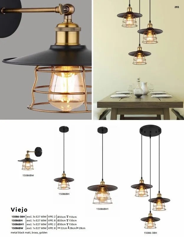 Aplica de perete design clasic Viejo negru mat, cupru