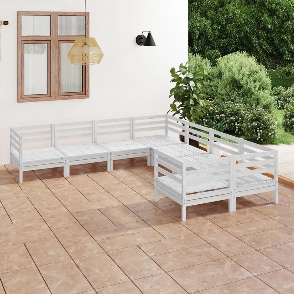 3083245 vidaXL Set mobilier de grădină, 8 piese, alb, lemn masiv de pin