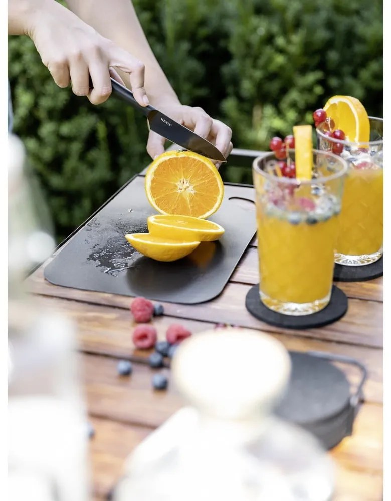 Suporturi de pahare negre în set de 8 cu suport - Wenko