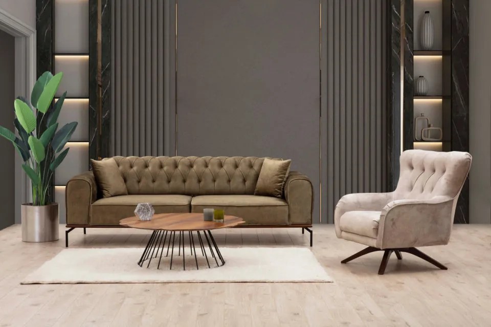 Canapea Extensibilă cu 3 Locuri Siesta With Capitone 3 Seater, Maro