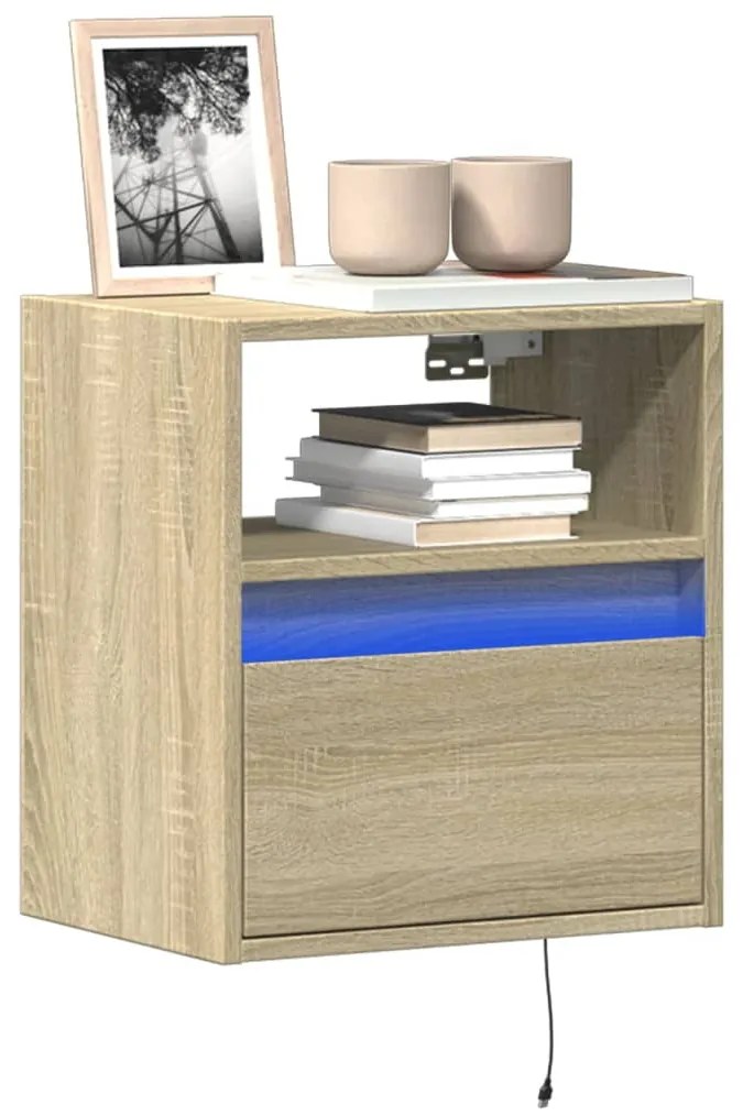 vidaXL Comodă TV de perete cu lumini LED, stejar sonoma, 41x31x45 cm