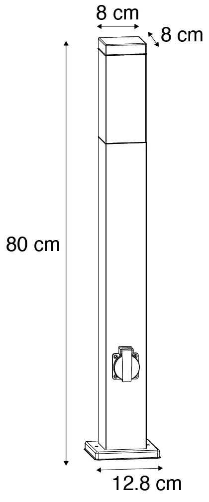 Lampă de exterior gri închis cu țăruș de pământ și presetupe 80 cm Inclusiv priză IP44 - Malios