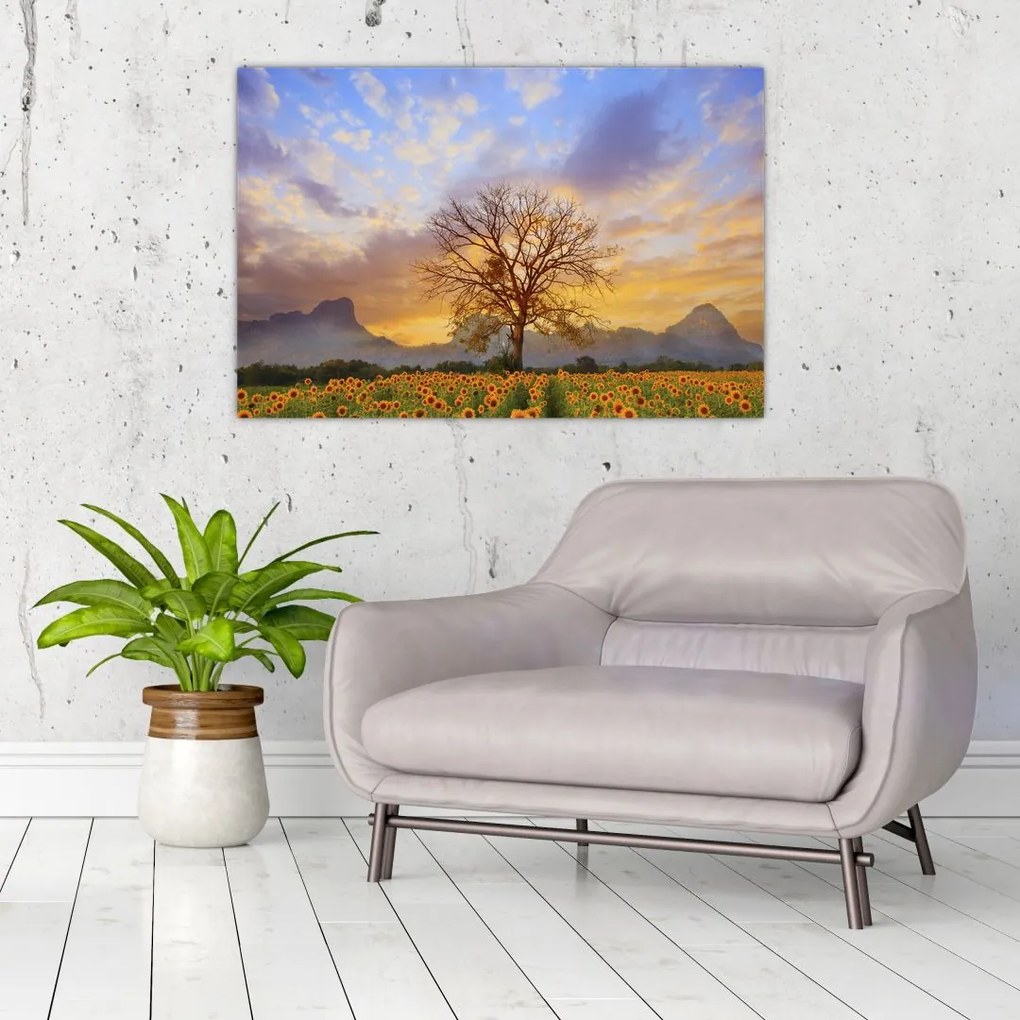 Tablou - Peisaj cu floarea soarelui (90x60 cm)