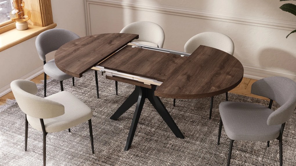 Mazzoni RENZO Stejar Maro/picior negru - MASĂ ROTUNDĂ Ø110 EXTENSIBILĂ PÂNĂ LA 180 cm | PENTRU BUCĂTĂRIE SUFRAGERIE LIVING RETRO