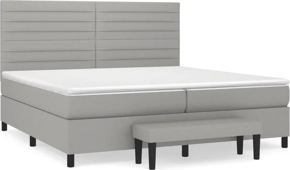 vidaXL Pat box spring cu saltea, gri deschis, 200x200 cm, textil