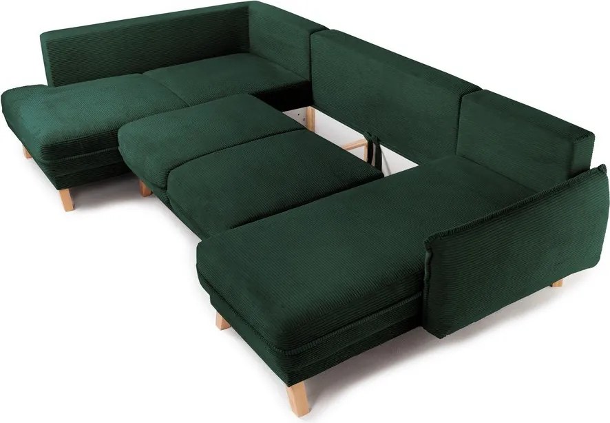Colțar verde închis extensibil/cu spațiu de depozitare cu tapițerie din catifea reiată (cu colț pe partea stângă/în formă de "U") Tori – Bonami Selection