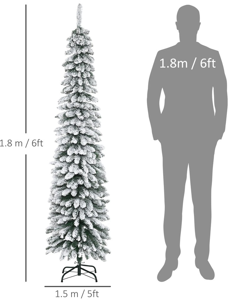 HOMCOM Brad de Crăciun Artificial cu Zăpadă și 395 Ramuri, 46x46x180 cm, Verde | Aosom Romania