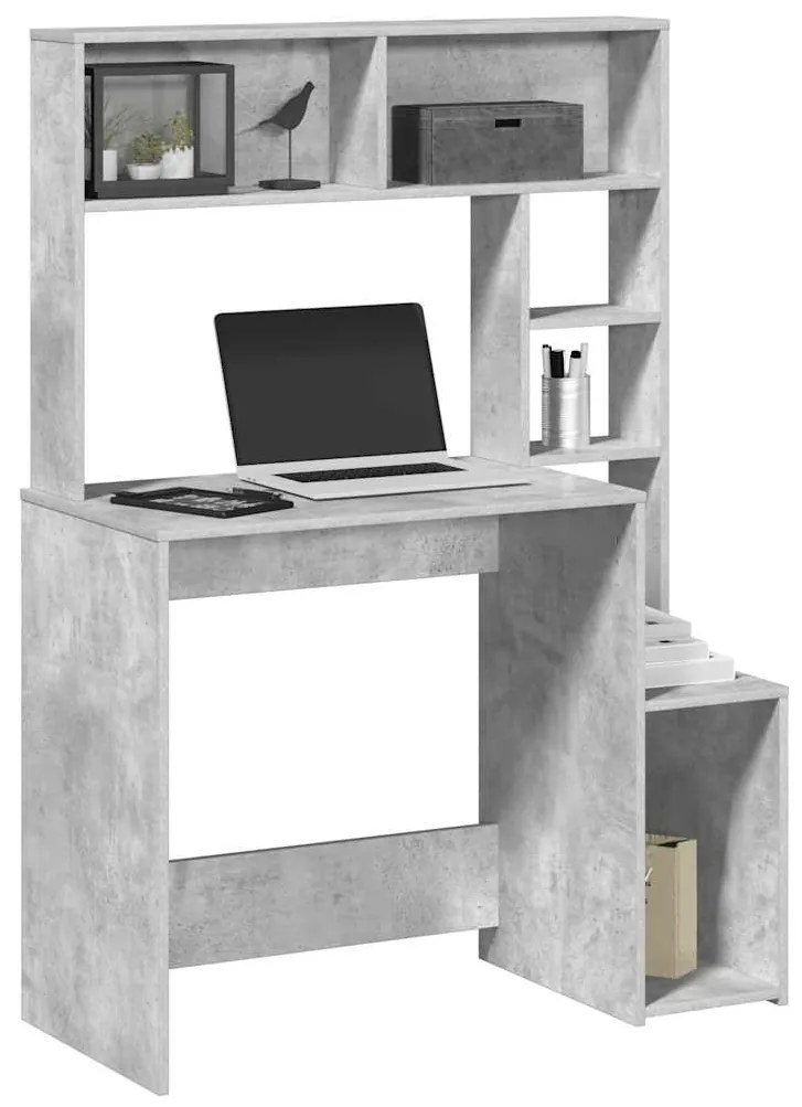 vidaXL Birou cu rafturi, gri beton, 100x45x140 cm, lemn compozit