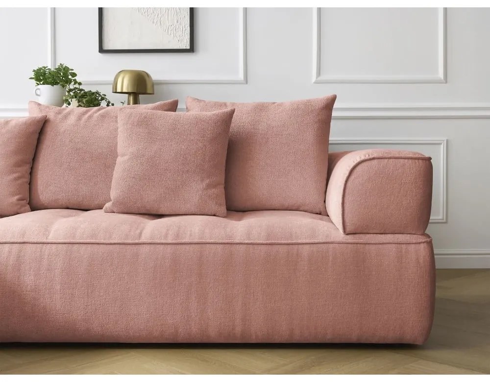 Colțar roz cu tapițerie din chenille (cu colț pe partea stângă/în formă de ”L”) Whesley – Bobochic Paris