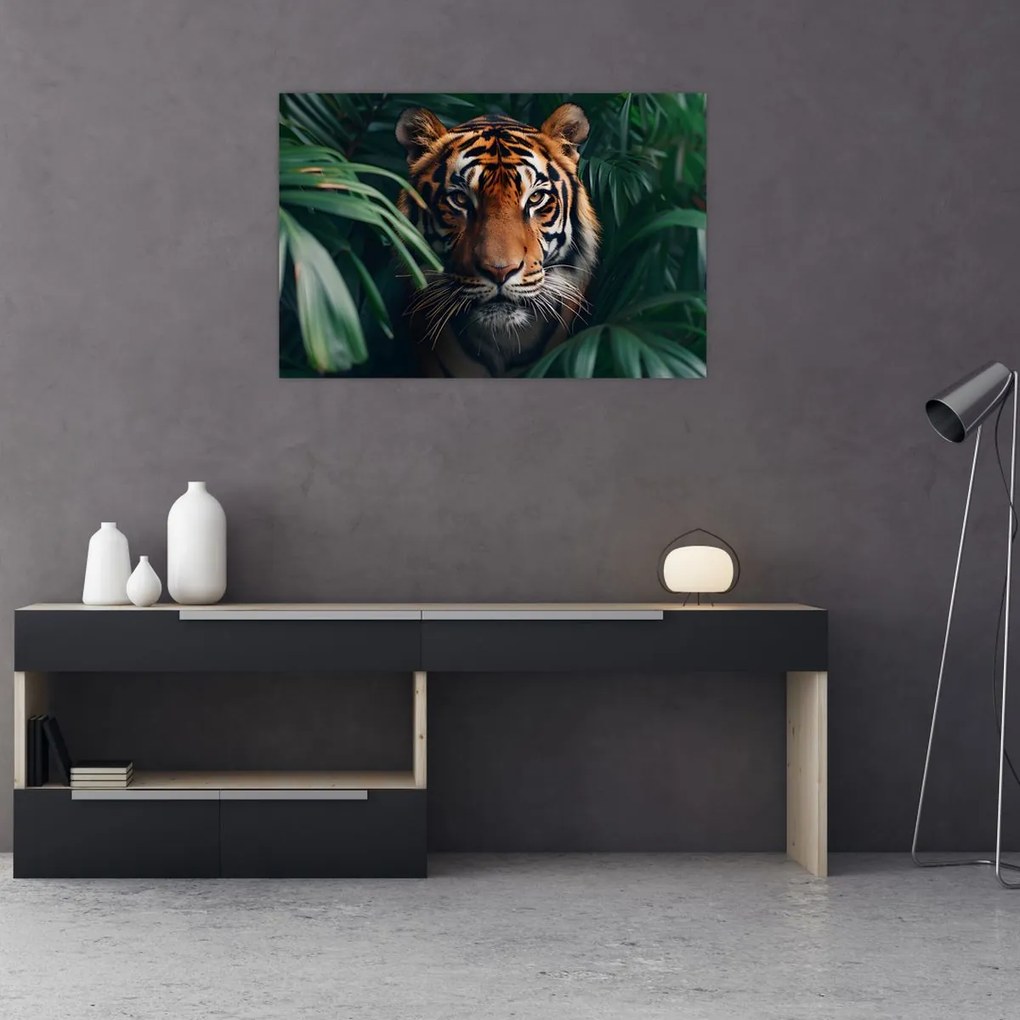 Tablou - Portretul unui tigru în junglă (90x60 cm)