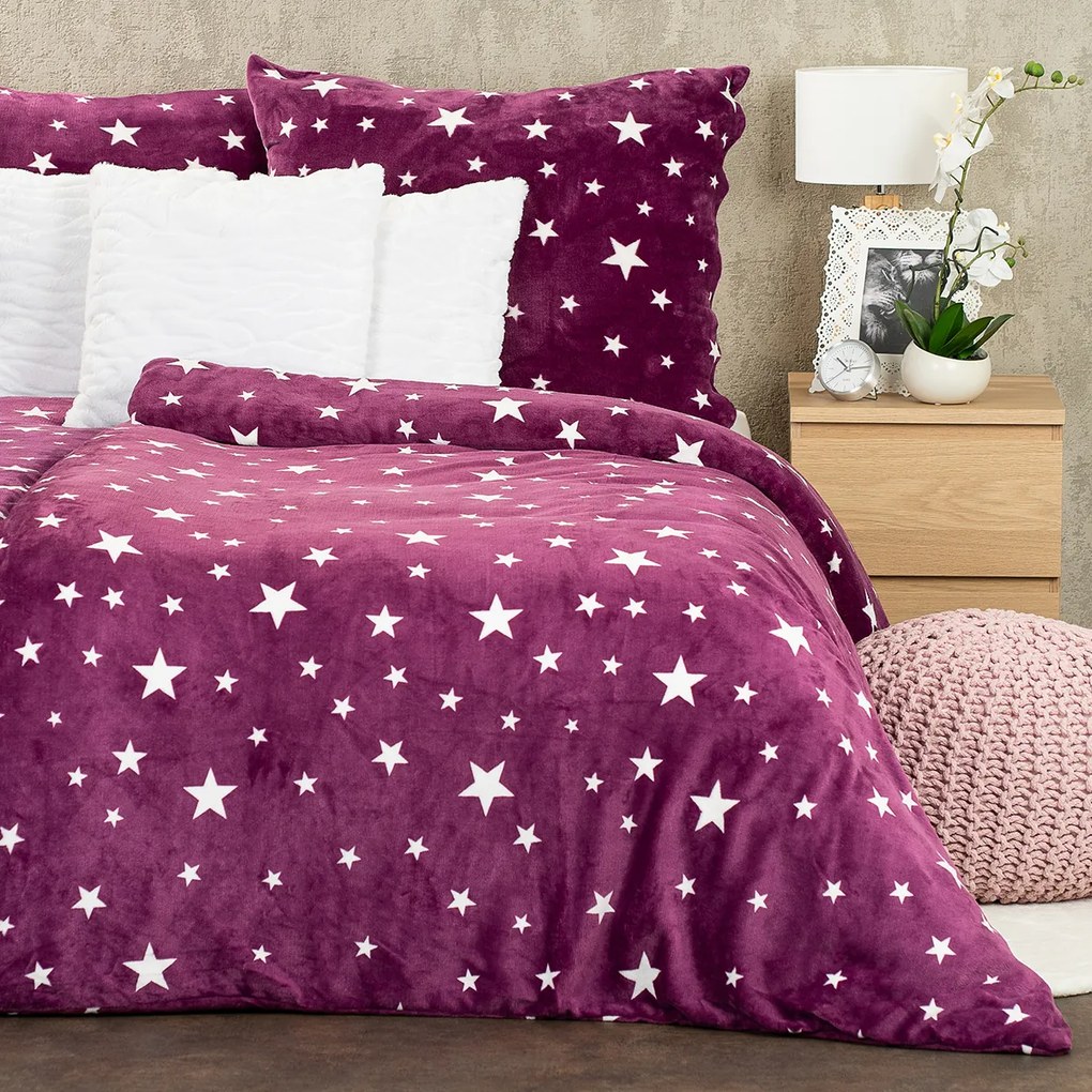 Lenjerie de pat 4Home Stars violet, microflanelă, 140 x 220 cm, 70 x 90 cm