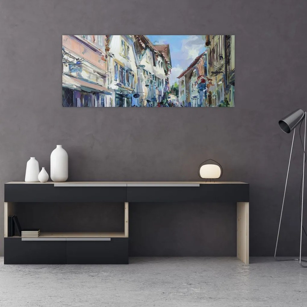 Tablou - Strada orașului vechi, pictură acrilică (120x50 cm)