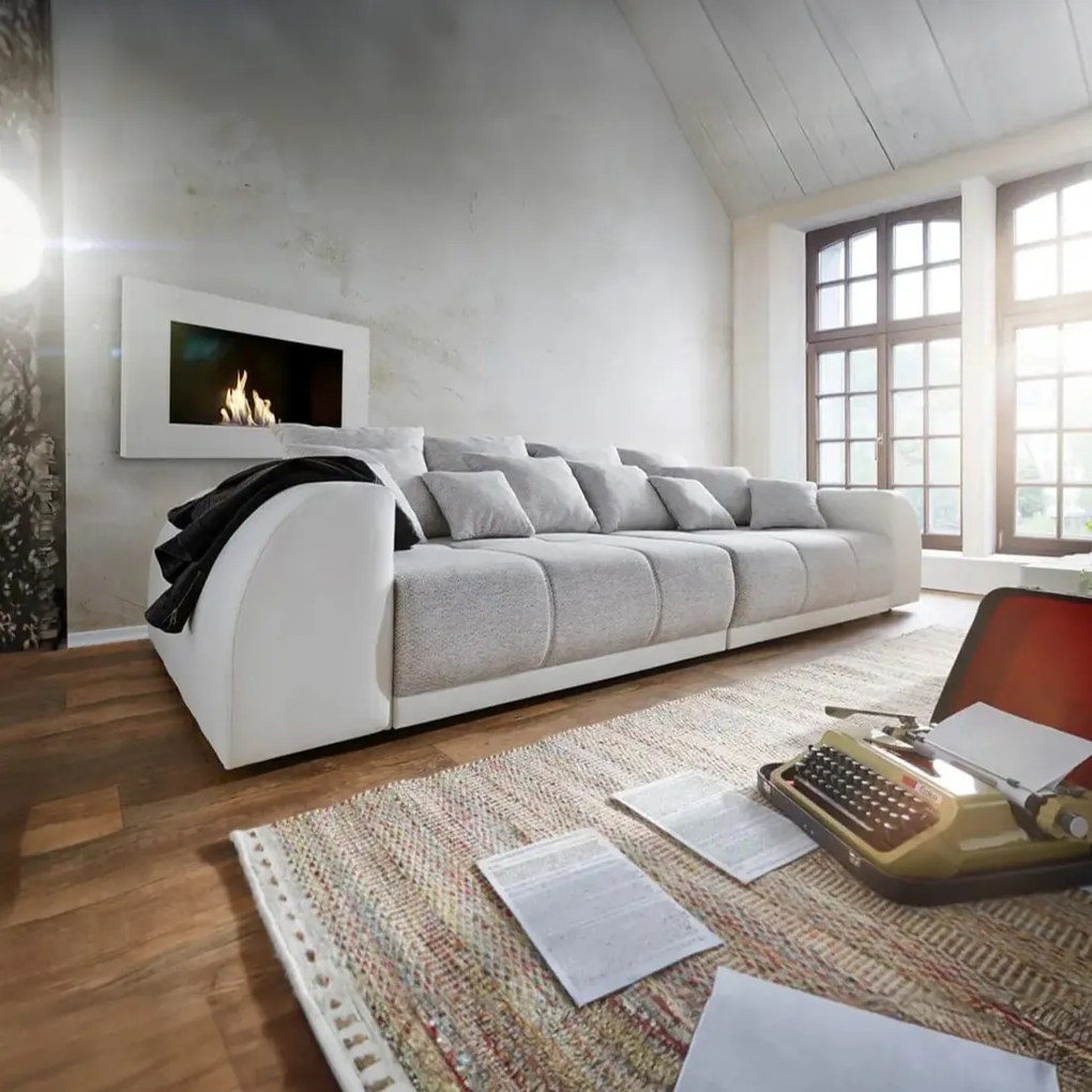 Canapea extensibilă dumonde cu 2 lăzi de depozitare si sezut confortabil din spuma high-density, Verona Loft White 310x100 cm