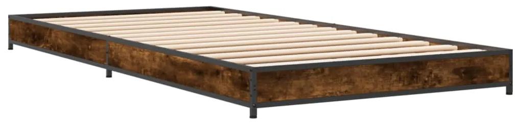 845183 vidaXL Cadru de pat, stejar fumuriu, 90x190cm, lemn prelucrat și metal