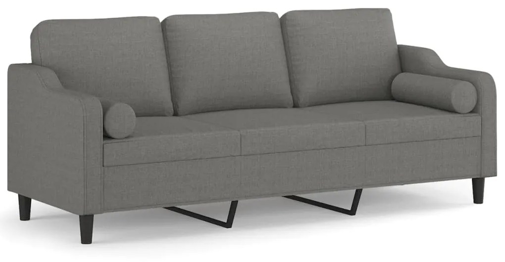 3153040 vidaXL Canapea cu 3 locuri cu perne&pernuțe gri închis 210 cm textil