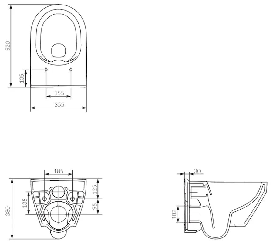 Set vas wc suspendat Crea oval cu capac soft close, rezervor incastrat pneumatic Aqua 52 si clapeta crom lucios