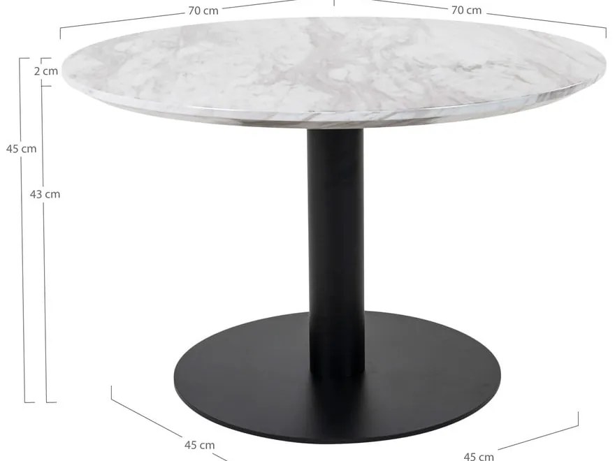 Măsuță de cafea albă/neagră rotundă cu blat cu aspect de marmură 70x70 cm Bolzano – House Nordic