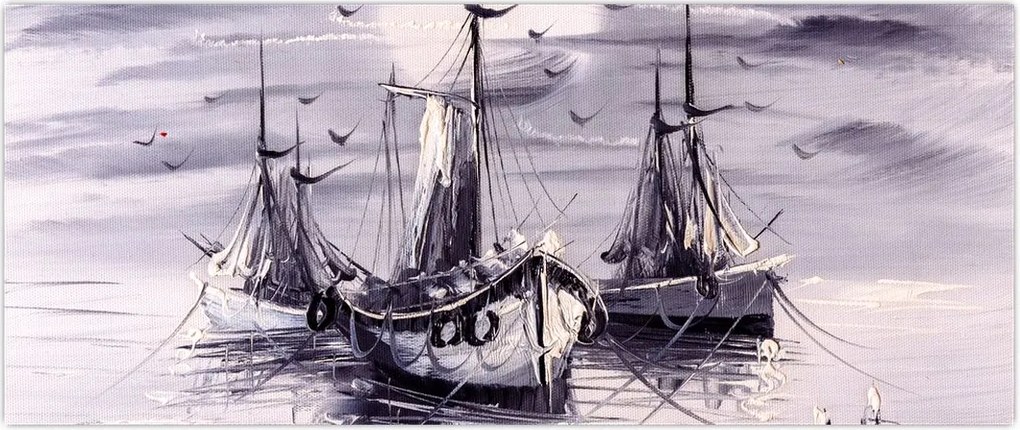 Tablou - Port marin, pictură în ulei (120x50 cm)