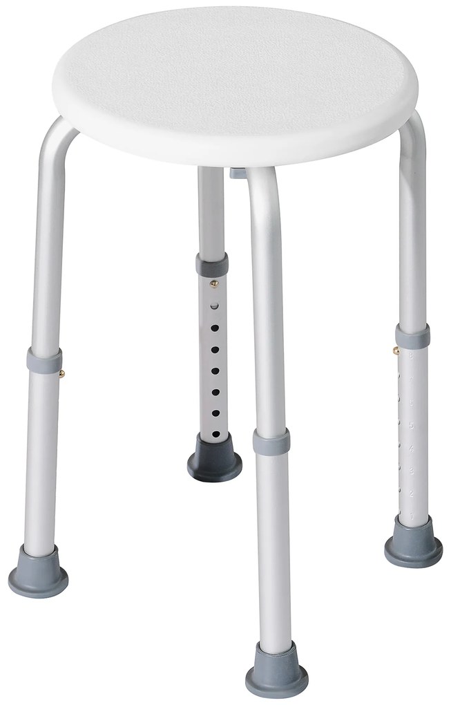 HOMCOM Scaun de Duș pentru Vârstnici cu Înălțime Reglabilă pe 8 Poziții și Picioare Antiderapante, 34.2x34.2x34.8-52.3 cm, Alb | Aosom Romania