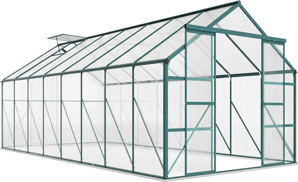 Outsunny Seră din Aluminiu, Seră de Grădină din Policarbonat pentru Plante, Legume, Fructe, 244x500x216 cm, Transparentă | Aosom Romania