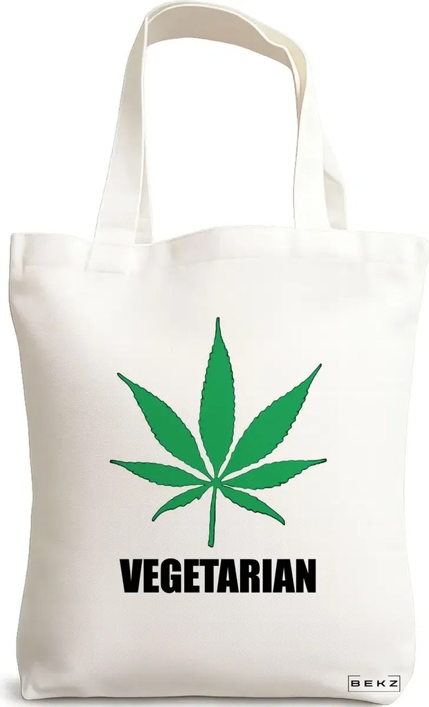 Sacosa de Panza pentru Cumparaturi, Geanta Tote, model Vegetarian, 38x34.5 cm, Alba, BEKZ®