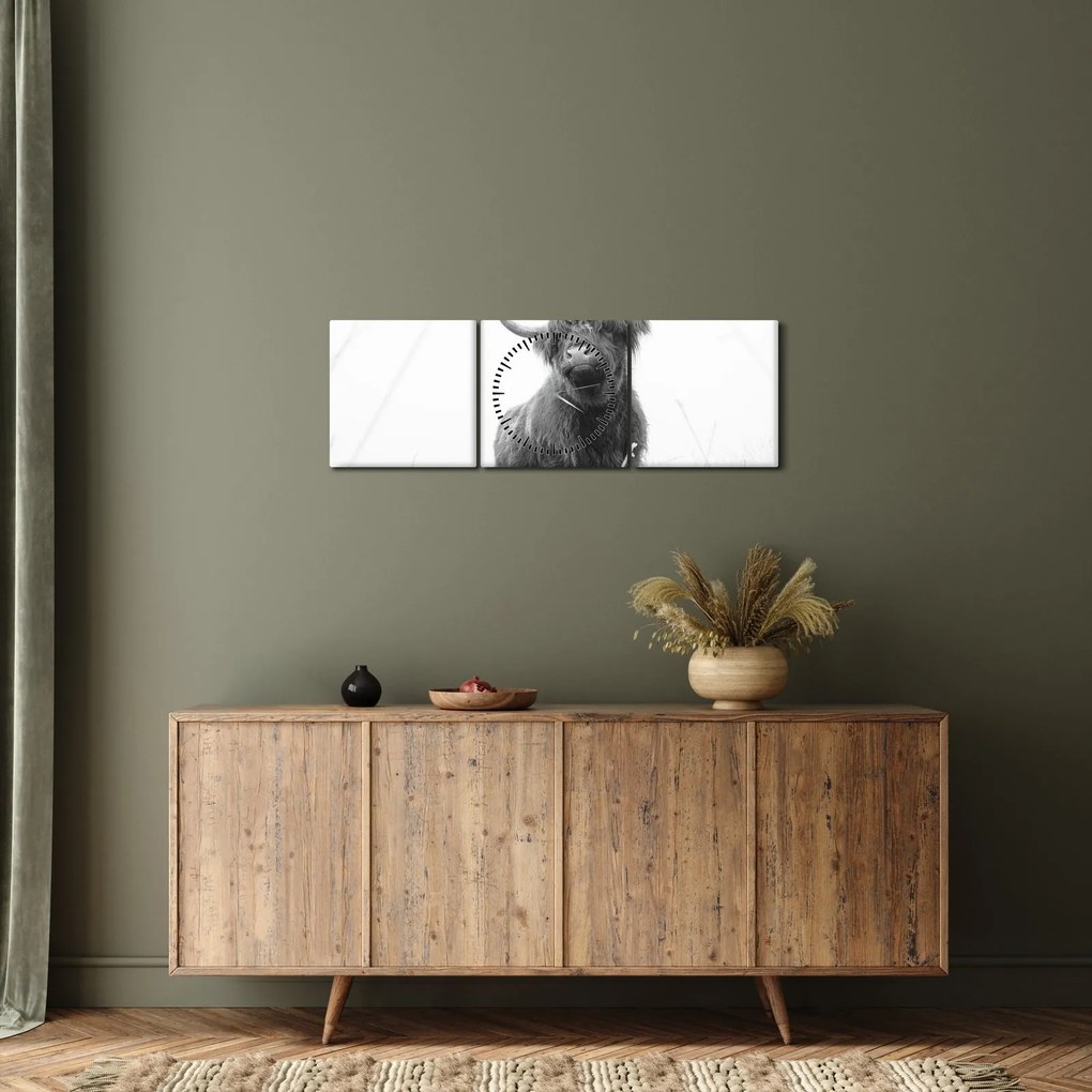 Tablou - Vacă scoțiană 4,alb-negru (cu ceas) (90x30 cm)