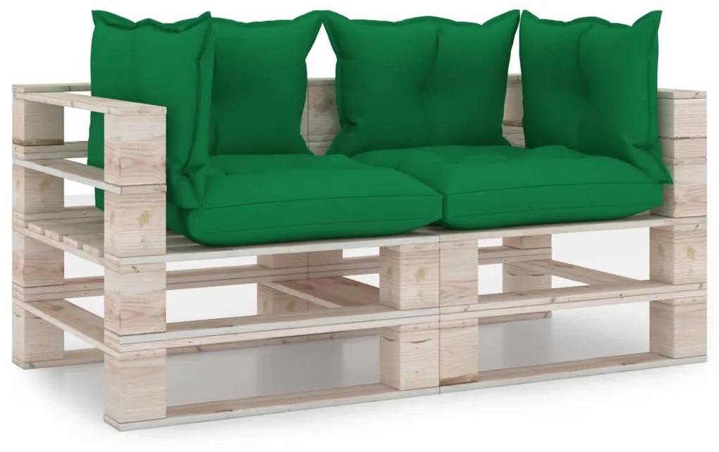 3066106 vidaXL Canapea de grădină din paleți, 2 locuri, cu perne, lemn de pin