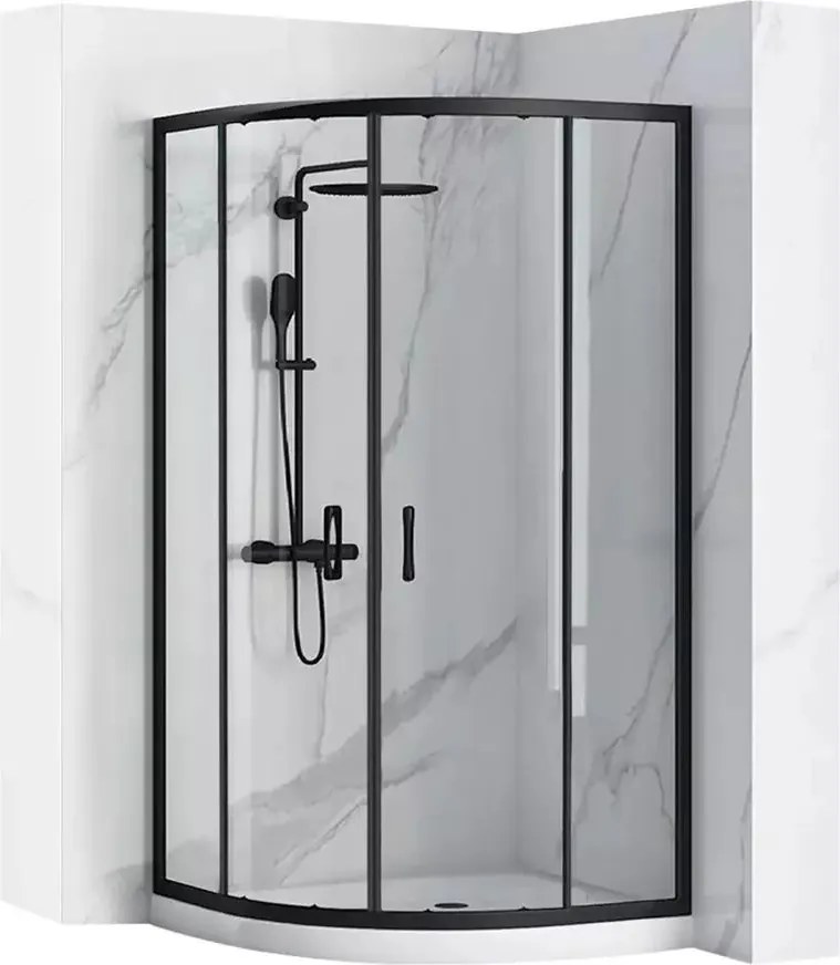 Cabina dus cu cadita semirotunda Rea Look cu doua usi culisante 80x80 negru mat