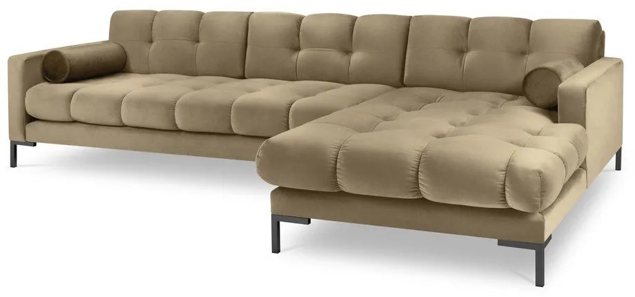 Colțar din catifea cu extensie pe partea dreaptă Cosmopolitan Design Bali, bej