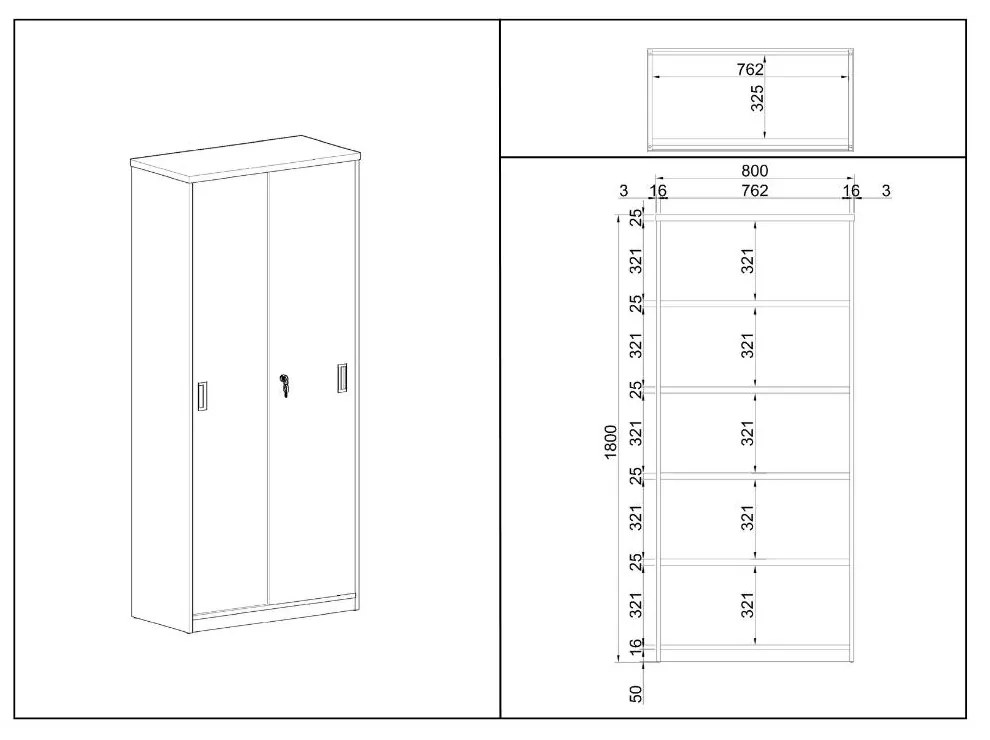 Dulap înalt SimpleOffice 80 x 40 x 180 cm, cireș