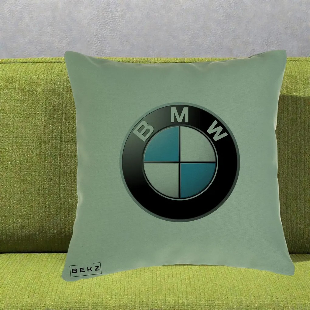 Perna Personalizata cu emblema BMW, 40x40 cm, Verde, Husa Detasabila, Perna Inclusa, BEKZ®