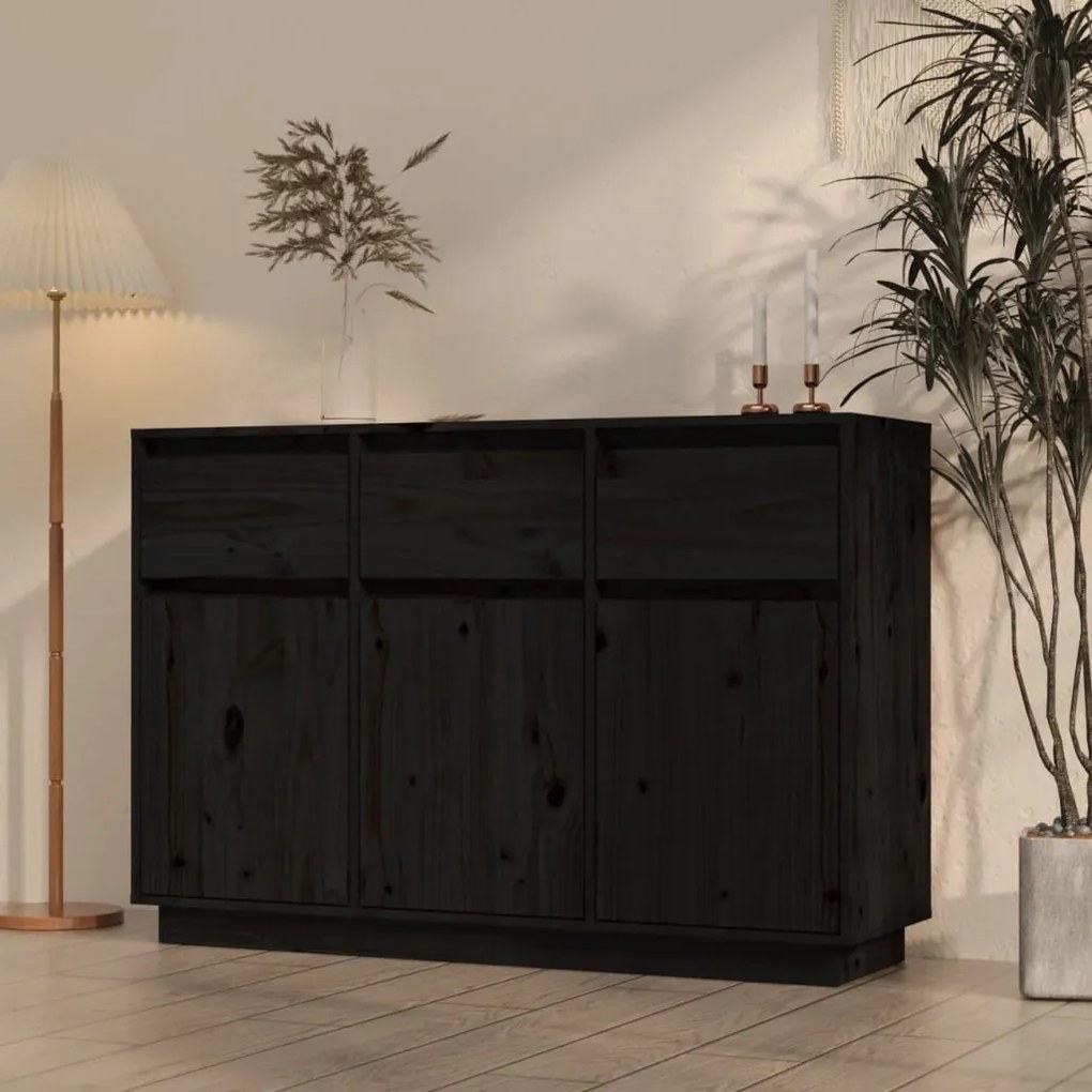 813818 vidaXL Servantă, negru, 110x34x75 cm, lemn masiv de pin