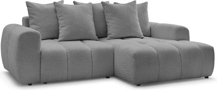 Colțar gri extensibil/cu spațiu de depozitare cu tapițerie din țesătură bouclé (cu colț pe partea dreaptă/cu șezlong) Roxelane – Bobochic Paris