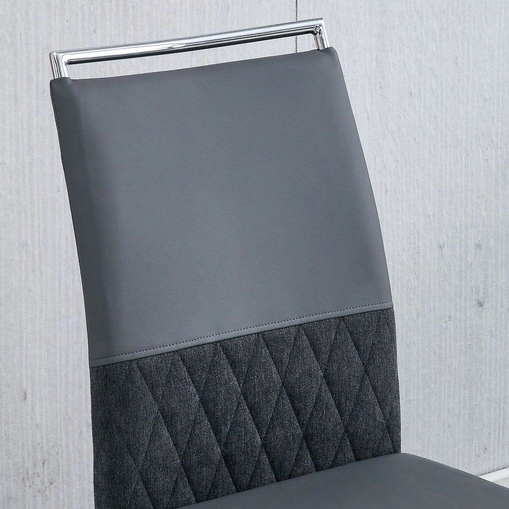 Set de 2 scaune moderne pentru sufragerie, cu spătar înalt, din PU și material textil, pentru bucătărie și birou, Gri