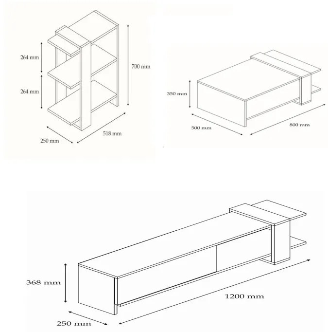 Set de mobilier pentru living Gaye, Nuc- Alb